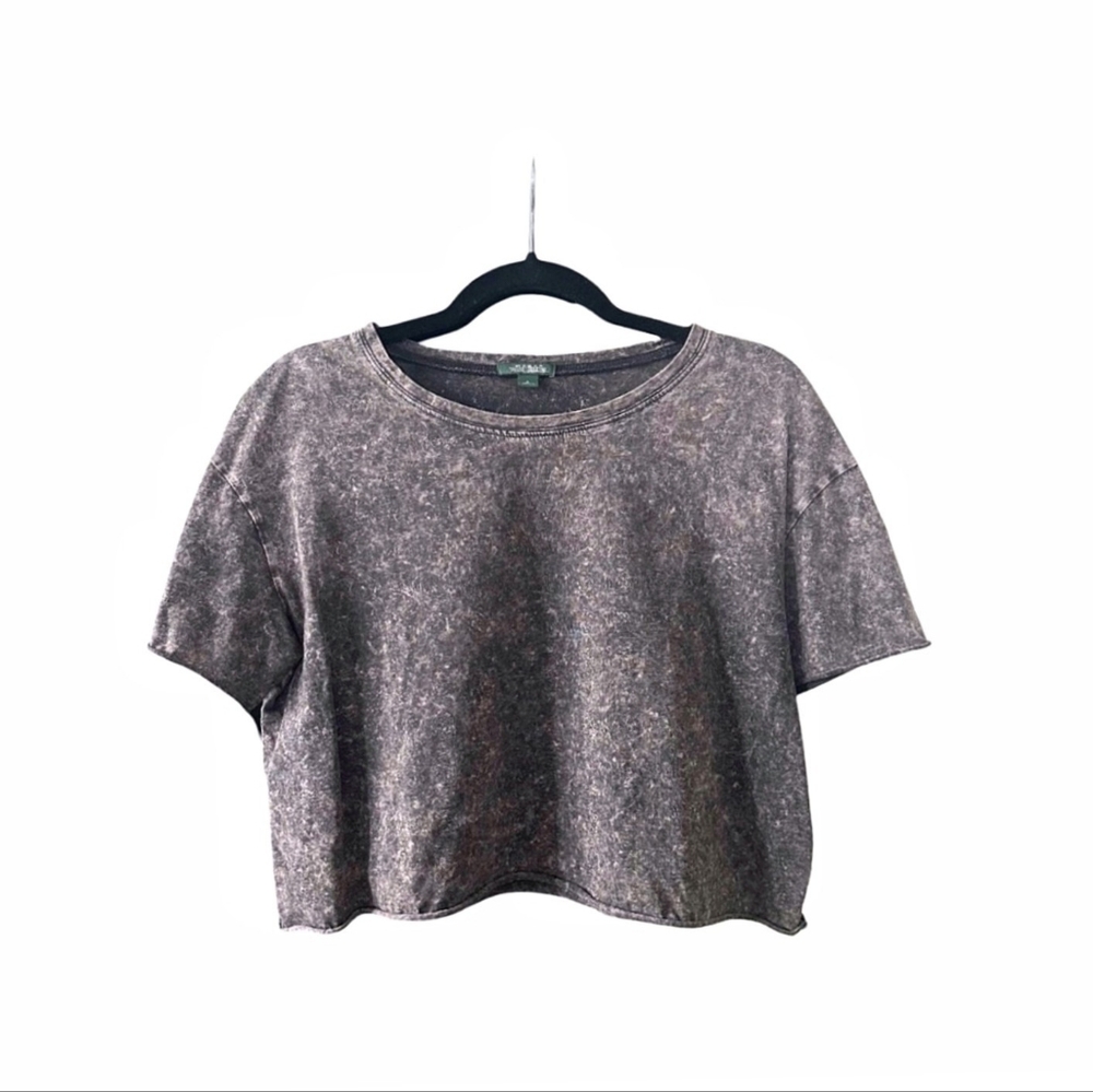 Wild Fable Dark Gray Distressed Tie Dye Acid Washed Short Sleeve Crop Tee Size S